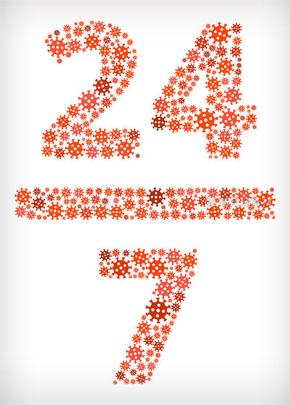 24/7服务流感冠状病毒图标模式